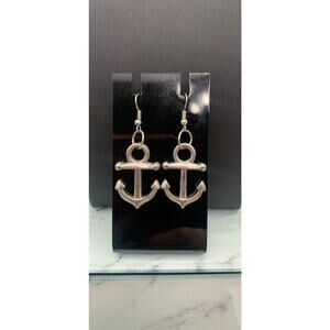 Silver Tone Boat Anchor Dangle Earrings Nautical